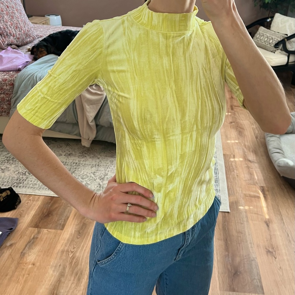 Anthropologie Velvet Lime Green Top